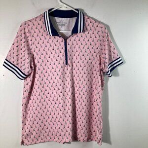 Womens Vineyard Vines Mermaid 1/4 Zip Polo Shirt M Pink Blue Striped‎ Trim